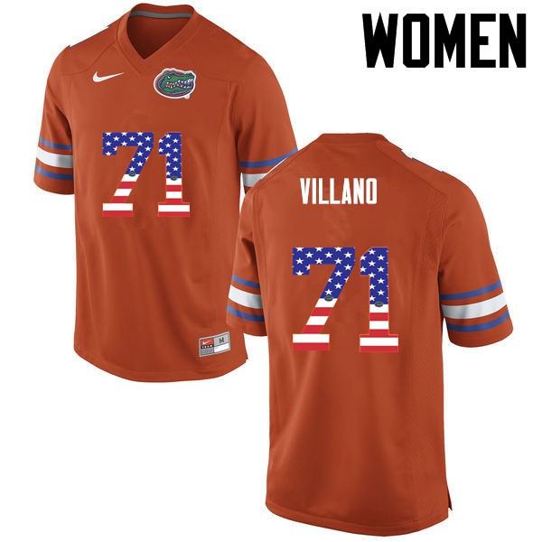Florida Gators Women #71 Nick Villano College Football USA Flag Fashion Orange